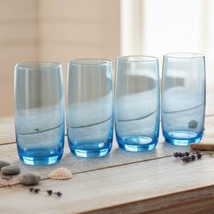 Threshold Handblown Blue Glass Tumblers, Set of 4, Vintage Style Cocktail Glasses, Replacement Drinkware