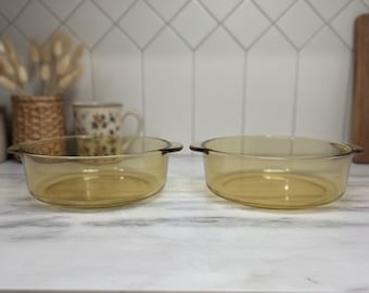 Dynaware Pyr-O-Rey Amber Bowls, Set of 2, Vintage Mexican Glassware, Replacement Serveware