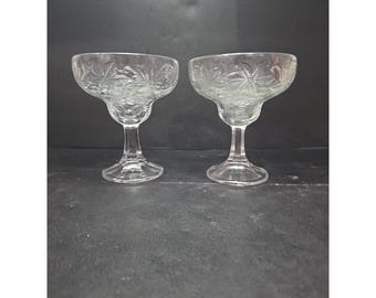 Princess House Fantasia Margarita Glasses, Set Of 2, Replacement Stemware, Vintage Embossed Drinkware