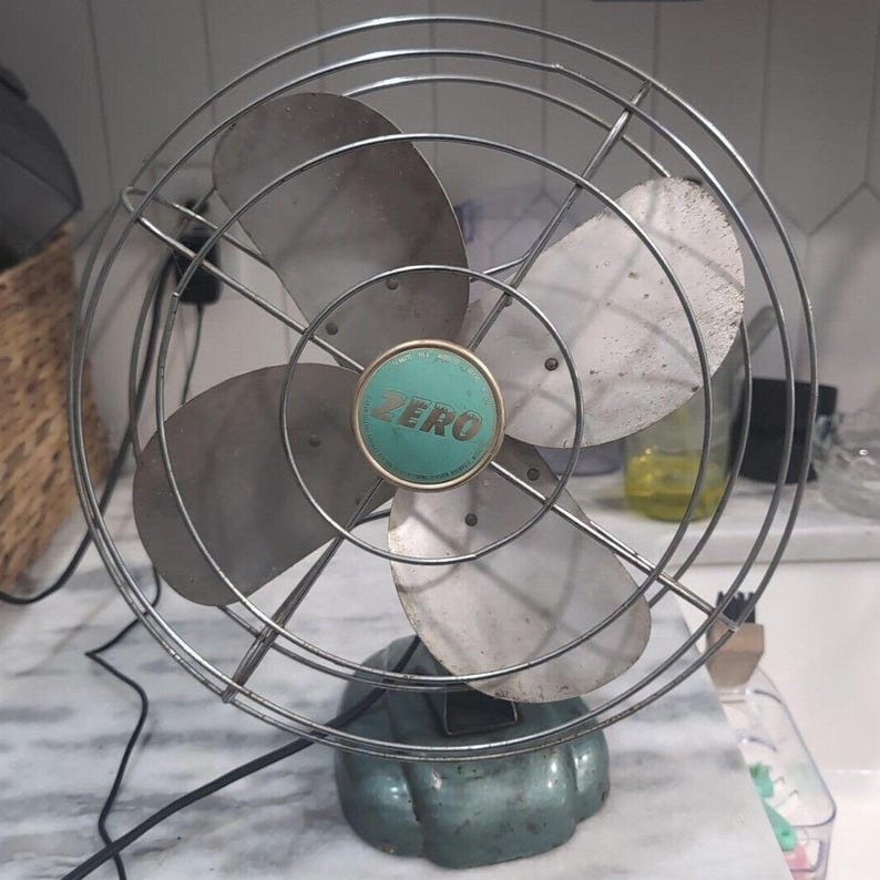 McGraw Zero Desk Fan #1275, Four Blade Metal Cage, Vintage Art Deco Office Decor image 1