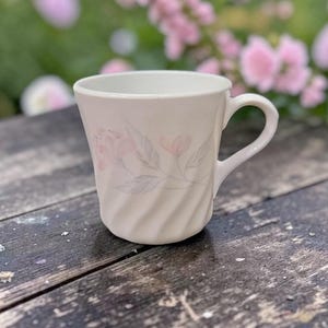 Corelle Pink Trio Coffee Cup, Swirled Poppy Mug, Corning Gray Leaves Flower Pattern, Replacement
