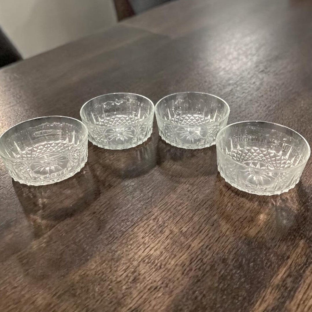 Arcoroc France Cut Glass Dessert Bowls, Set of 4, Vintage Starburst ...