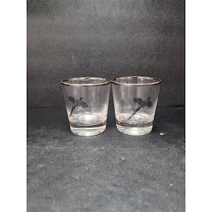 Pheasant Duck Whiskey Glass Set, Silver Trim Low Ball Glasses, Vintage Barware Set, Federal Glass, Collector&#39;s Gift