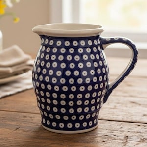Boleslawiec Polish Pottery True Blue Pitcher, Vintage Hand Made Stoneware, Replacement Jug