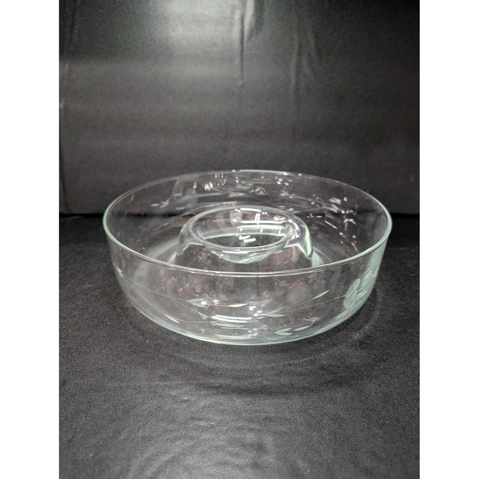 Princess House Crystal Chip 'n Dip Bowl, Floral Etched Bowl, Heritage Collection #401, Party Serveware, Vintage Dish