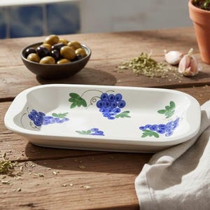 Stovigliere Itel Ceramica Purple Grapes Serving Platter, Vintage Rectangular Ceramic Tray, Replacement Serveware