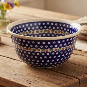 Tigela de servir Boleslawiec Polish Pottery Nature, cerâmica vintage feita à mão, peça de reposição multicolorida para servir.