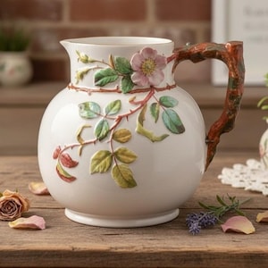 EJD Bodley Relief-Moulded Cream Jug, Antique Flowers Berries & Butterfly Pitcher, Replacement UK Pottery