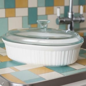 CorningWare French White 2.5 Quart Oval Casserole Dish, Pyrex Glass Lid, Vintage Bakeware