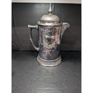 Reed & Barton Antique Silverplate Water Pitcher, Large 15&quot; Tilting, Vintage 1879 Pitcher, Collectible Drinkware