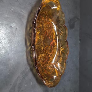 Indiana Marigold Carnival Glass, Sunflower Relish Candy Dish, Fall Home Décor, Vintage Collectible Glassware