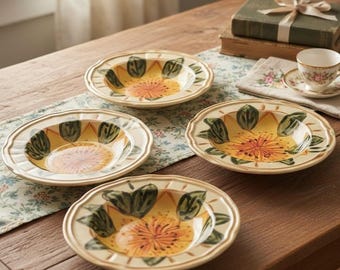 Tabletops Unlimited Boulevard Hibiscus Soup Bowls, Set of 4, Vintage  Hand-Painted Floral Dinnerware