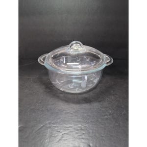 Princess House Heritage Floral Etched Glass Covered Casserole Dish, 2.5 Qt, Vintage Kitchenware, Collectible Serveware