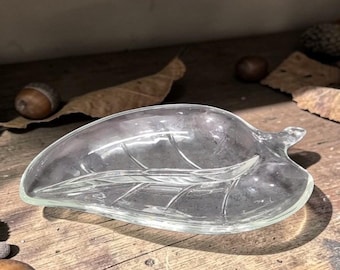 Vassoio da portata in vetro trasparente a forma di foglia, porta caramelle, porta frutta secca vintage, centrotavola di ricambio