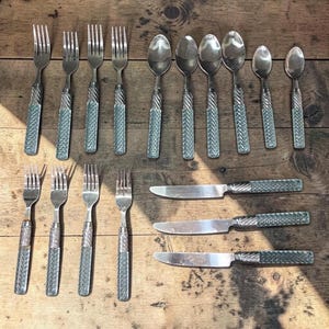 Acrylic Blue Handled Utensils, 17 Piece Set, Light Plastic Handles, Stainless Steel, Replacement Flatware