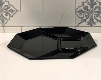 Arcoroc Octime Black Divided Dinner Plate, Vintage French Dinnerware, Replacement Tableware, Octagon Shaped Dish