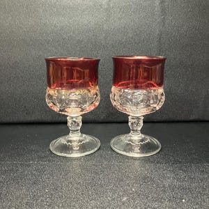 Tiffin Franciscan Kings Crown Ruby Flashed Juice Glasses, Set Of 2, Vintage Glassware, Collectible Glass, Retro Decor