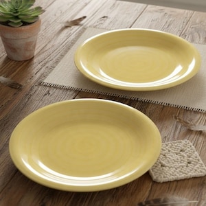 Citrus Grove Brush Stroke Yellow Swirl Dinner Plates, Set of 2, Replacement Modern Tableware