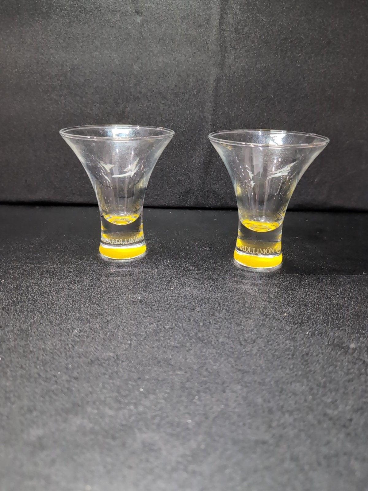 Bacardi Limon Lowball Glass Set, Martini Shot Glass, Limoncello Cocktail Glasses, Set of 2, Barware Gift, Flared Design