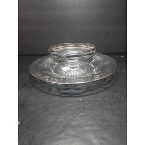 Heisey Silver Inlay Cheese Dish, One Piece Clear Glass, Cracker Serving Dish, 9.25 &quot;Plate, Vintage Decor