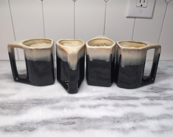 Rodolfo Padilla Glazed Mugs, Set of 4 Stoneware Cups, Stackable Pottery Mugs, Mexican Art Signed, Collectible VGC