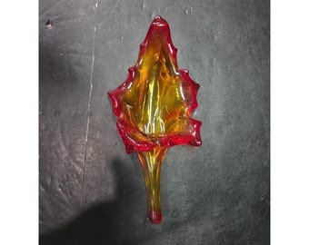 Pilgrim Glass Amberina Autumn Leaf, Vintage Hand Blown Art, Replacement Fall Decor, Mantel Vase