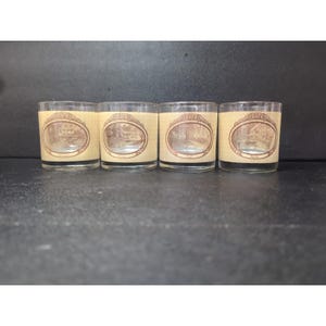 Courier & Ives Homestead Seasons Glasses, Gold Rim Tumblers, Set of 4 Rocks Glasses, Home Gift, Barware