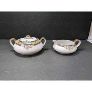 Epiag Elyrian Creamer & Lidded Sugar Set, Vintage Decor, Blue and Gold, Czechoslovakian Tableware, Collectible Porcelain