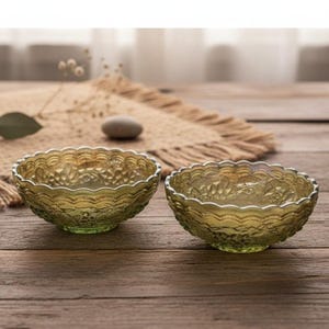 Imperial Glass Helios Carnival Bowls, Set of 2, Leaf & Grape Pattern, Vintage Iridescent Glassware