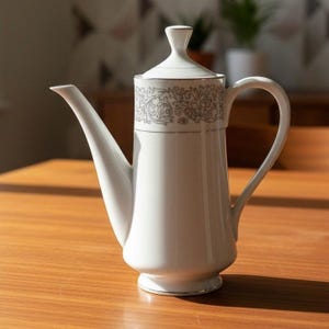 Cafetera con tapa Brookwood Porcelain "Santiago" n.° M2001, vajilla vintage de mediados de siglo, Interpace Corporation, repuesto