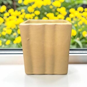 Maceta de interior amarilla con borde ondulado, maceta cuadrada de cerámica vintage para suculentas, fabricada en EE. UU.