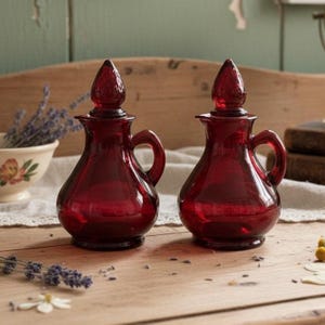 Mini vinagreras Avon Cape Cod Ruby Red, juego de 2, botellas de vidrio vintage, repuestos