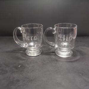 Etched Glass Coffee Mugs, His & Hers Pedestal Cups, Set of 2, Couples Coffee Set, Wedding Gift, Anniversary Gift