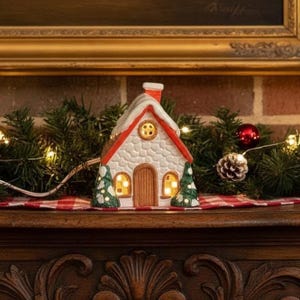 Ceramic Christmas Village House Tea Light Holder Holiday Decor Handmade
