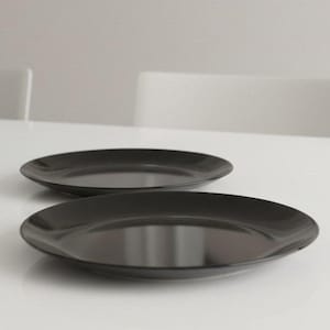 IKEA Glossy Black Stoneware Dinner Plates #15199, Set of 2, Modern Everyday Dinnerware