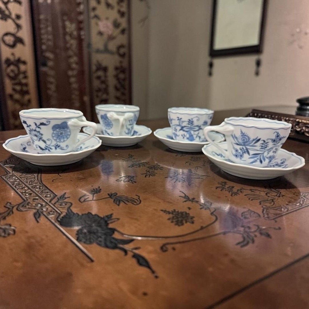 Blue Danube Japan Tea Cups & Saucers, Set of 4, Rectangle Backstamp ...