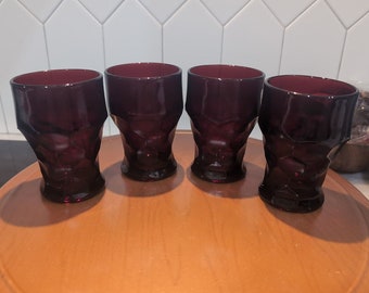 Four (4) Vintage Ruby Red Georgian Honeycomb 10 oz. Glasses- 4.75 In