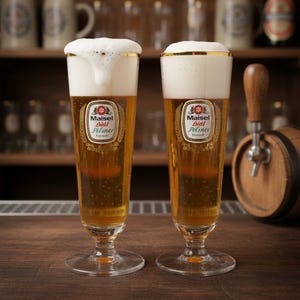Maisel's Diat Pilsner Beer Glasses, Set of 2, Vintage Bayreuth Brewery German Drinkware