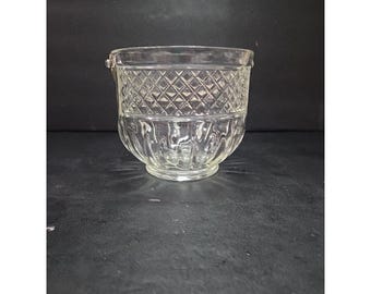 Art Deco Diamond Cut Ice Bucket, Vintage Glass Barware, Hammered Silver Handle, Replacement Accessory
