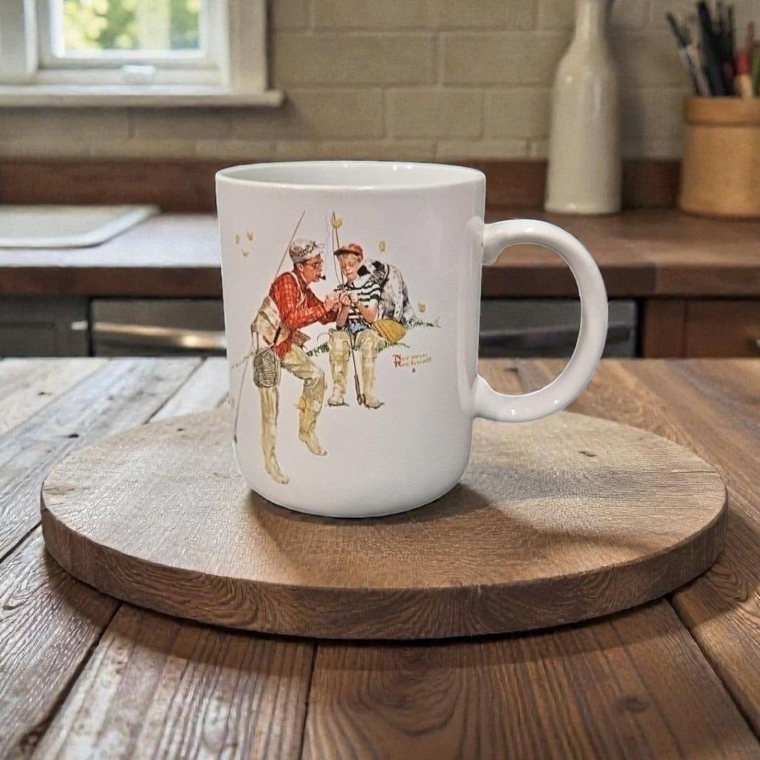 Norman Rockwell “trout Dinner” Mug, Fishing Coffee Cup, Vintage