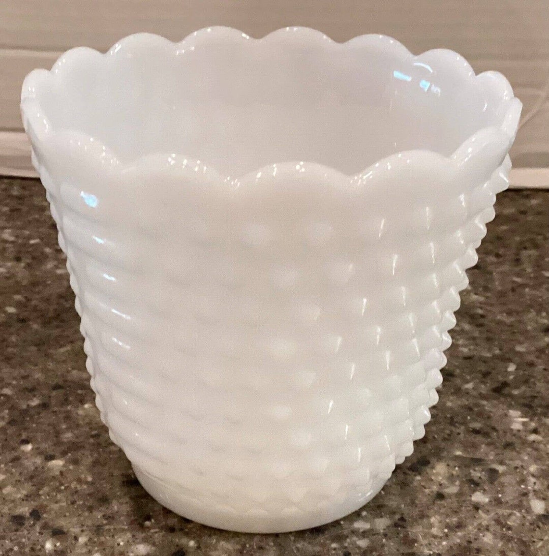 Vintage Fire King Milk Glass Vase Planter Hobnail Pattern 4 1/2 Etsy