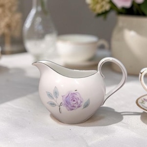 Johann Haviland Purple Rose Creamer, Eva Zeisel Design, Silver Edge, Vintage Replacement Bavaria China