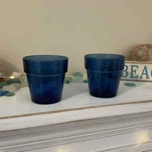 Mini portacandele votive in vetro spesso blu cobalto, set da 2, con supporti per stuzzicadenti, ricambi