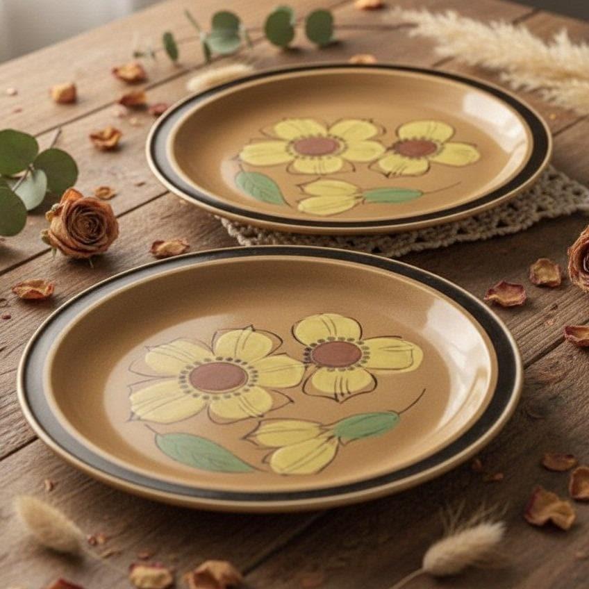Japanese Stoneware Plate Set Floral - Etsy