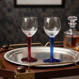 Bombay Twisted Stem Cordials, Set of 2, Cobalt Blue + Ruby Red Stemware, Replacement Barware
