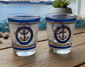 Vaso de chupito de Norwegian Cruise Lines, modelo vintage M/S. SEAWARD, diseño de ancla, juego de 2