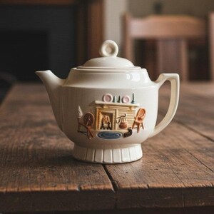 Porcelier Hand Decorated Colonial Hearth Teapot, Vintage Vitreous China, Replacement Kitchenware, USA Collectible