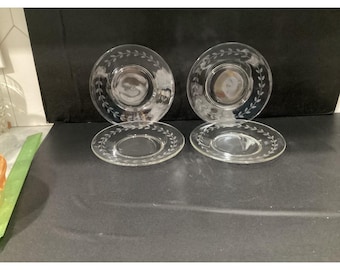 Anchor Hocking laurierblad saladeborden, set van 4, vintage helder glaswerk, vervangend servies