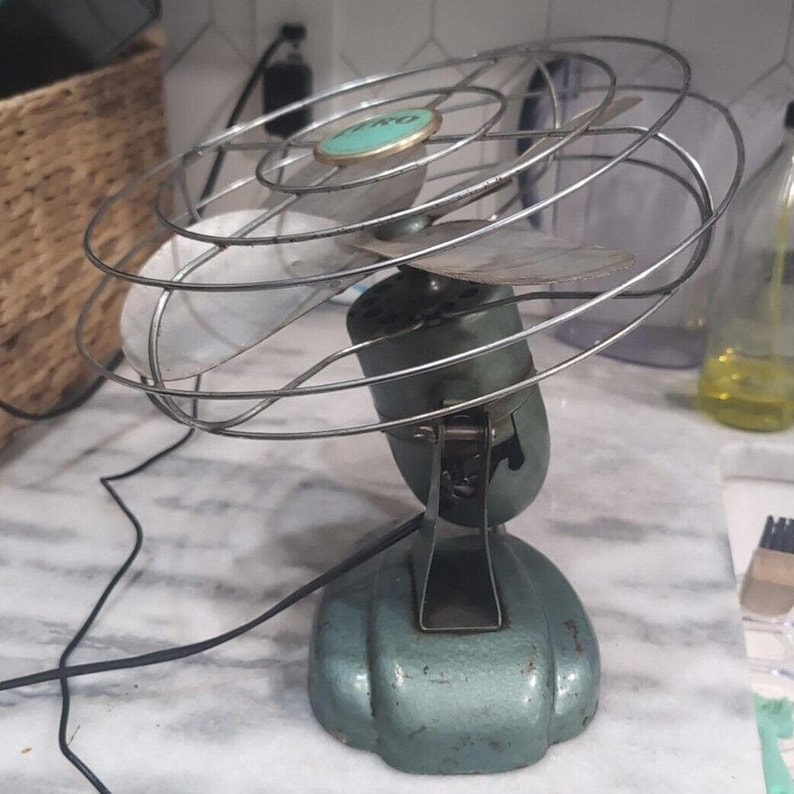 McGraw Zero Desk Fan #1275, Four Blade Metal Cage, Vintage Art Deco Office Decor image 4