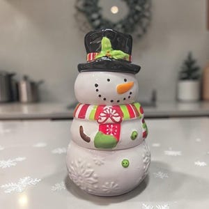 Stapelbare sneeuwpop-maatbekers Pier 1, vierdelige set, vintage kerstdecor, keukengerei voor de feestdagen
